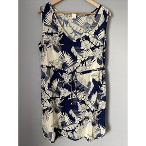 Palmwave Tropical Hawaiian Floral Print Shift Dress L Waist Tie Sleeveless Rayon